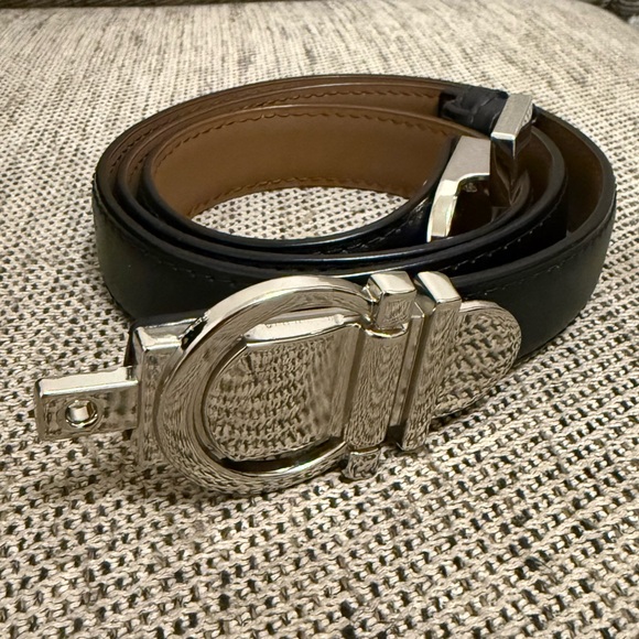 Accessories - Designer Inspired Black Belt with Silver Buckle - Appox XL (see measurements)